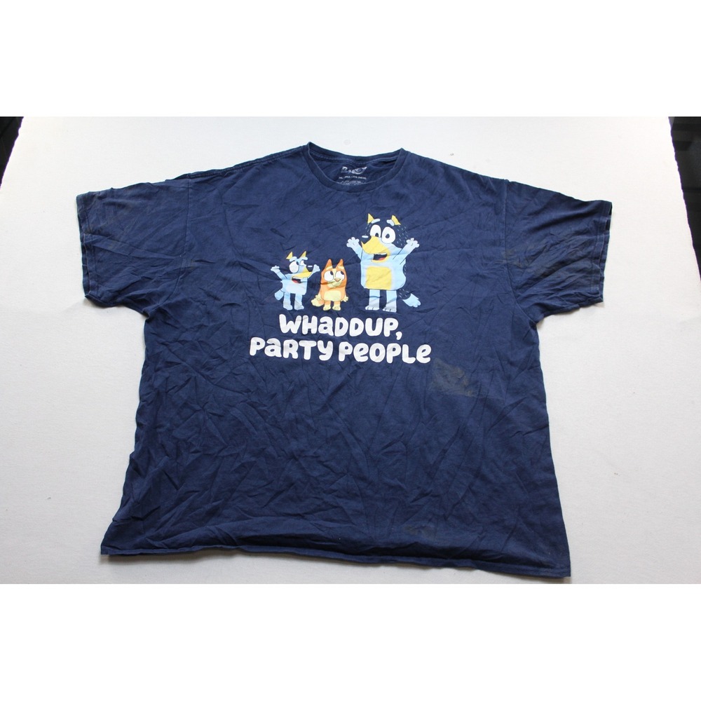 Bluey Graphic T-Shirt Mens 3XL Blue Fair Whaddup Party People Bandit Bingo Tee